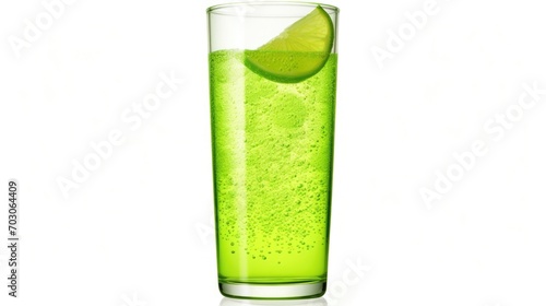 A tall, slender glass hosts the lemonlime soda, showcasing the lively play of bubbles that never ceases to entertain. The sodas vibrant color mesmerizes, inviting anyone to take a sip and photo