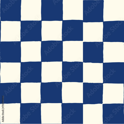 Seamless vector repeating pattern with hand drawn checkerboard in navy and cream
