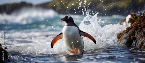 Gentoo penguin in the Falkland Islands ocean.