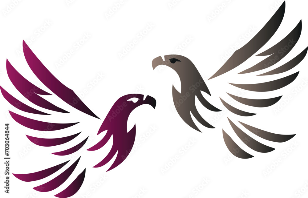 Obraz premium The eagle logo is flying with two male and female tails
