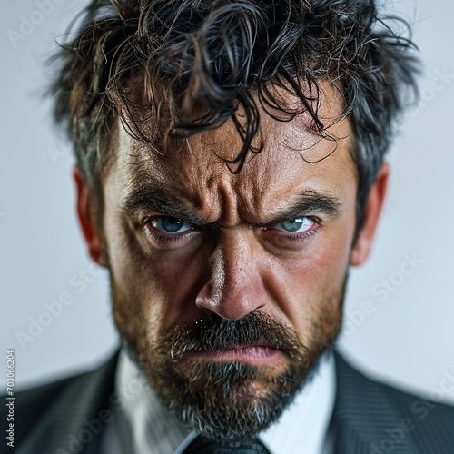 Perfect bearded man, portrait of an angry man with a grimace on his face photo