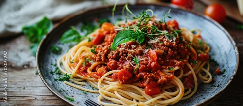Meatless spaghetti bolognese made with quorn mince.
