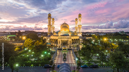 aerial view of mosque Jame' Asr Hassanil Bokliah at Brunei Darussalam photo