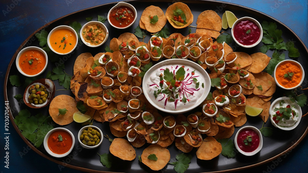 Arrange a visually appealing platter with a generous serving of papri chaat