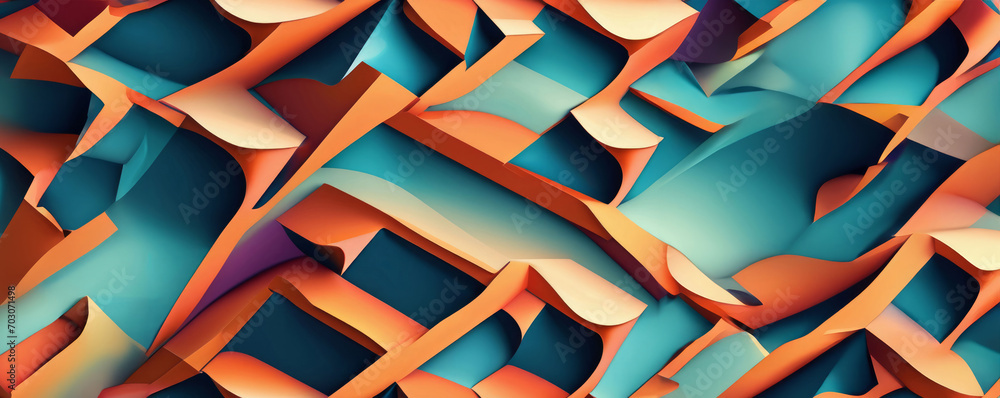 Fotografie Abstract Background Teal Orange Straight and Curve Geometric Shapes