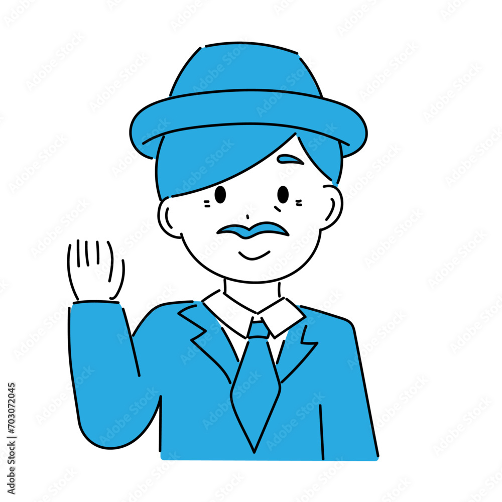 手を挙げている帽子を被った年配の男性イラスト