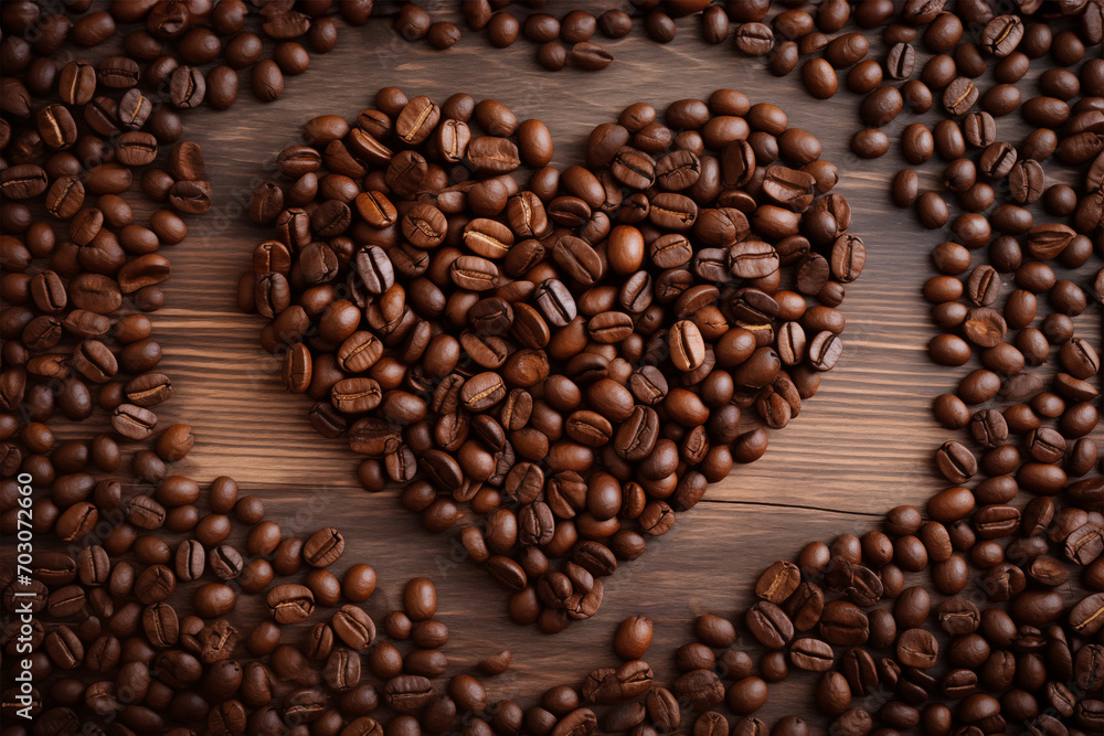 Heart-Shaped Coffee Beans on Wooden Surface Heart-Shaped Coffee Beans on Wooden Surface