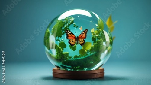 crystal glass with leaf and butterflies 