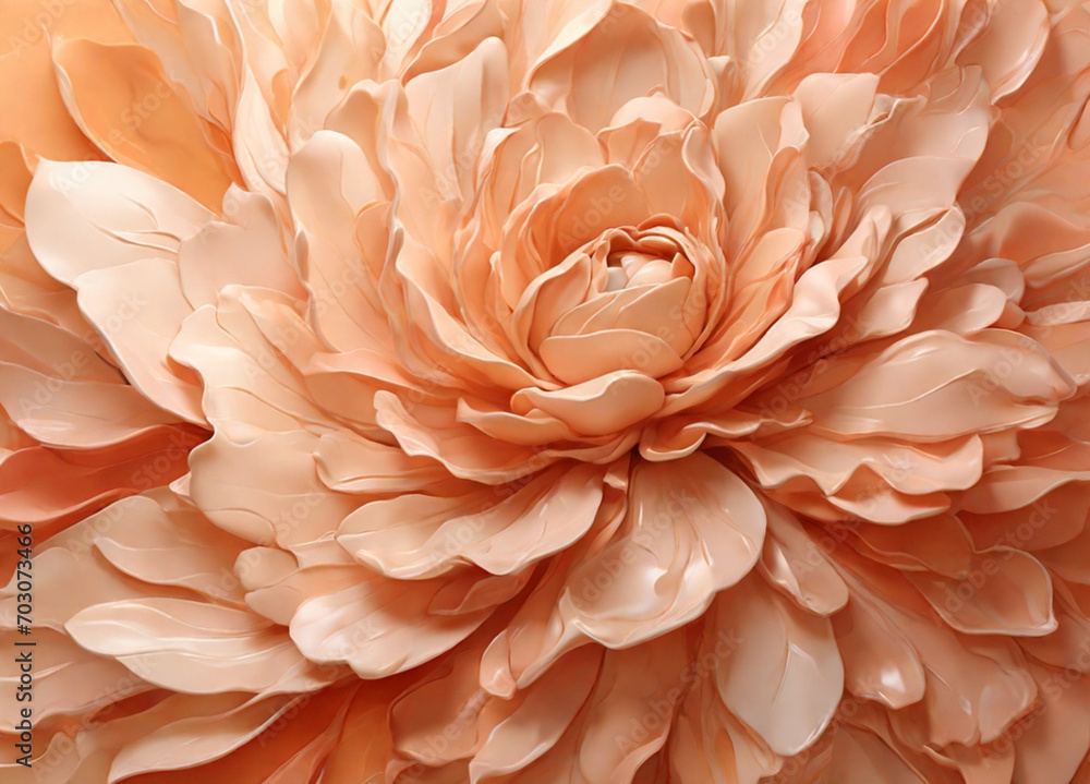 Flor dalia o crisantemo con grandes petalos color durazno. Fondo texturizado floral, color tendencia. 