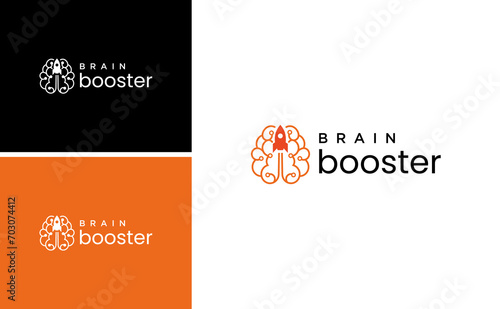 Brain Rocket launch Mind Boost Logo Design Template photo