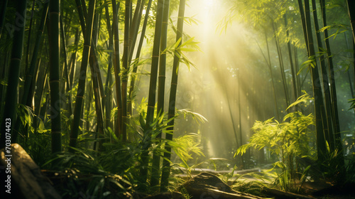 Sunlight between bamboo forests