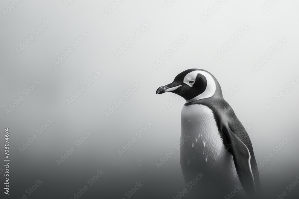 Fototapeta premium foggy black and white portrait of a penguin