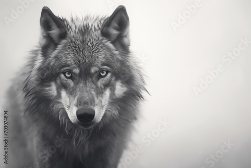 foggy black and white portrait of a lone wolf © StockUp