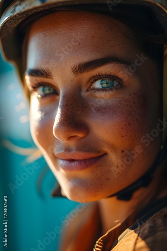 Beautiful brunette woman with cycle helmet 