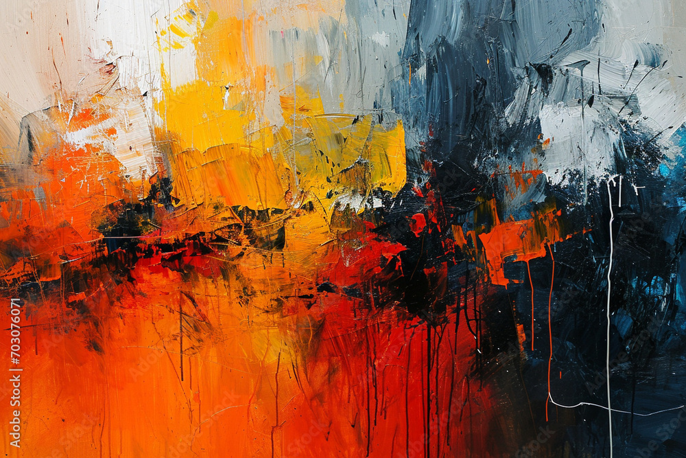A dramatic interplay of light and shadow within a canvas filled with bold brushstrokes and drips of paint, creating a visually compelling abstract masterpiece.