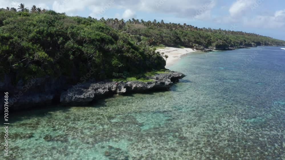 Scenic Coastline of Tonga, Polynesia. Drone Shot of Island Landscape. White Sand Beach and Coral Reefs Scenic Coastline of Tonga, Polynesia. Drone Shot of Island Landscape. White Sand Beach and Coral Reefs
