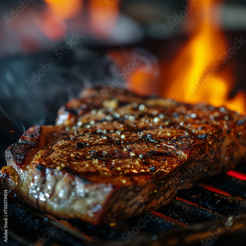 grilled steak on the grill photo