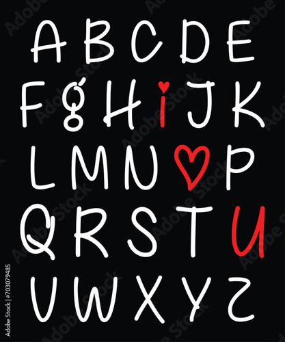 Alphabet Valentine T-Shirt, I Love You Shirt, ABCD Shirt, Valentine ABCD Shirt Print Template