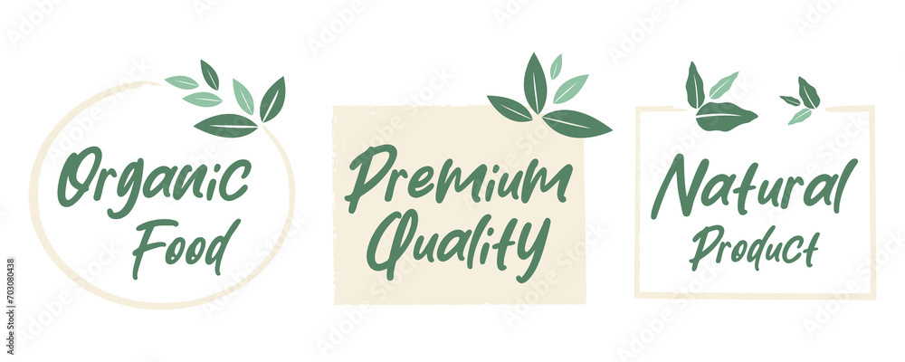 Obraz premium Organic food, healthy life and natural product labels and badges for food market, ecommerce, organic products promotion.