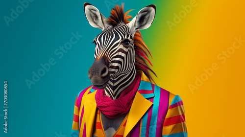 A Zebra Dressed in a Colorful Suit and Tie