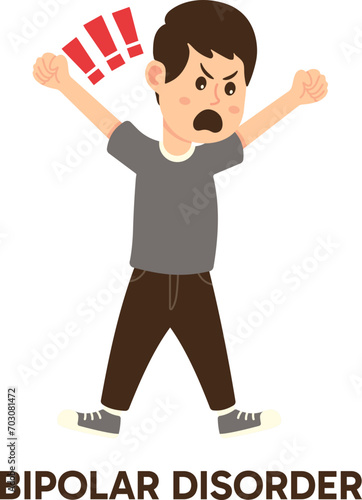 Male Cartoon Character with Bipolar Disorder Mental and Emotional Health, Mental Health Awareness