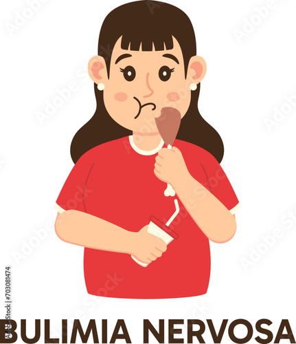 Female Cartoon Character with Eating Disorder Bulimia Nervosa, World Mental Health Day
