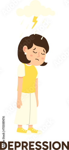 Woman Cartoon Character with Depression Mental Illness, World Mental Health Day