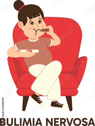 Female Cartoon Character with Eating Disorder Bulimia Nervosa, World Mental Health Day