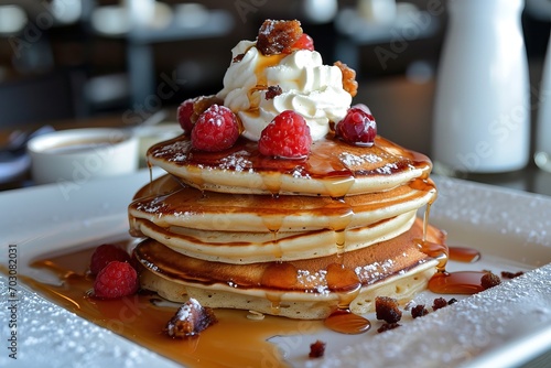 Delicious pancakes with whi...