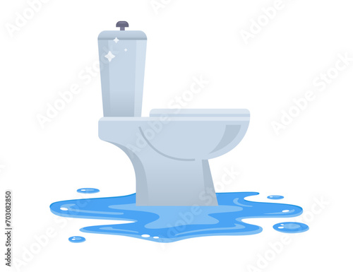 toilet flood. puddle in the bathroom. flat vector illustration.