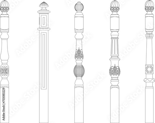 Vector design sketch illustration of wooden staircase handrail detail