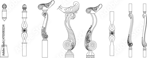 Vector design sketch illustration of wooden staircase handrail detail