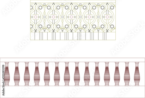 Sketch design vector illustration engineering drawing of classic balcony with railing