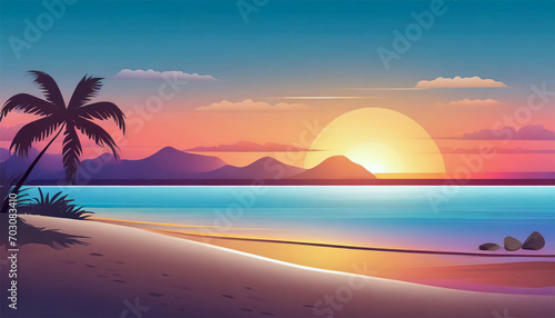 Beautiful sunset on the beach. illustration for your design.
