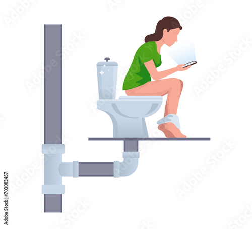 toilet sewer. draining waste through pipes. flat vector illustration.