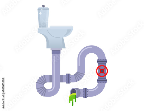 toilet sewer. draining waste through pipes. flat vector illustration.