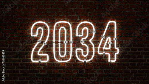 3D 2034 Happy New Year Neon Light