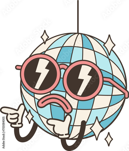 Disco Ball Lamp Funky Cartoon Character Retro Groovy Illustration
