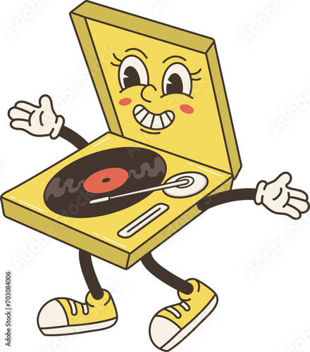 Vinyl Player Funky Cartoon Character Retro Groovy Mascot