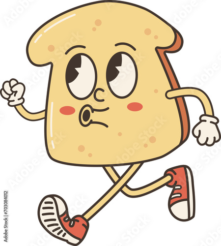 Cute Toast Whistling Funky Cartoon Character Retro Groovy Illustration