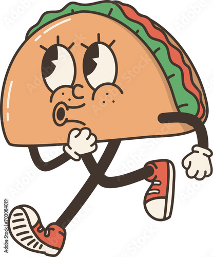 Cute Tacos Funky Cartoon Character Retro Groovy Hippie