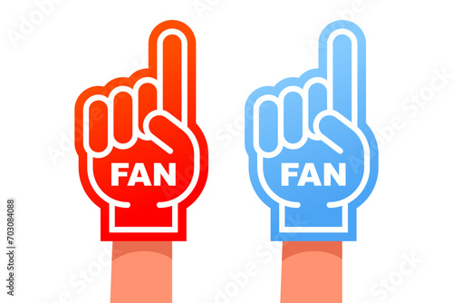 red and blue fan glove on hand. flat vector illustration.