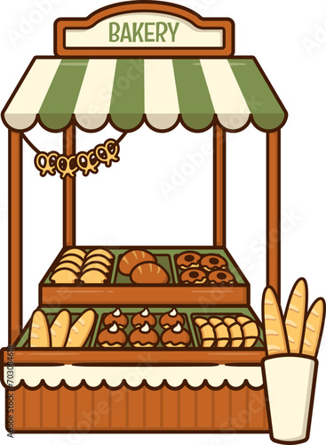 Stand Market Stall of Pastry and Bakery Food Products Store Small Business Shop Front