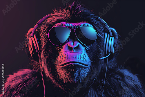  a monkey wearing headphones photo