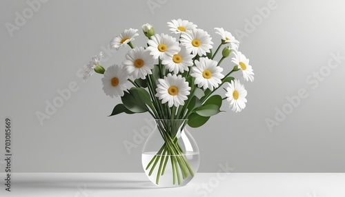 White Flower Bouquet in Glass Vase: A 3D Presentation