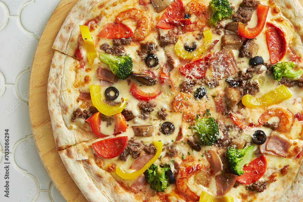 pizza with salami and vegetables pizza with salami and vegetables