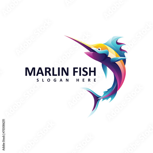 Marlin fish illustration colorful logo 
