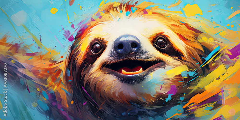 © VALUEINVESTOR - a colorful sloth painting on canvas, generative AI © VALUEINVESTOR - a colorful sloth painting on canvas, generative AI