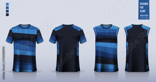 T-shirt mockup, sport shirt template design for soccer jersey, football kit. Tank top for basketball jersey, running singlet. Fabric pattern for sport uniform in front and back view. 