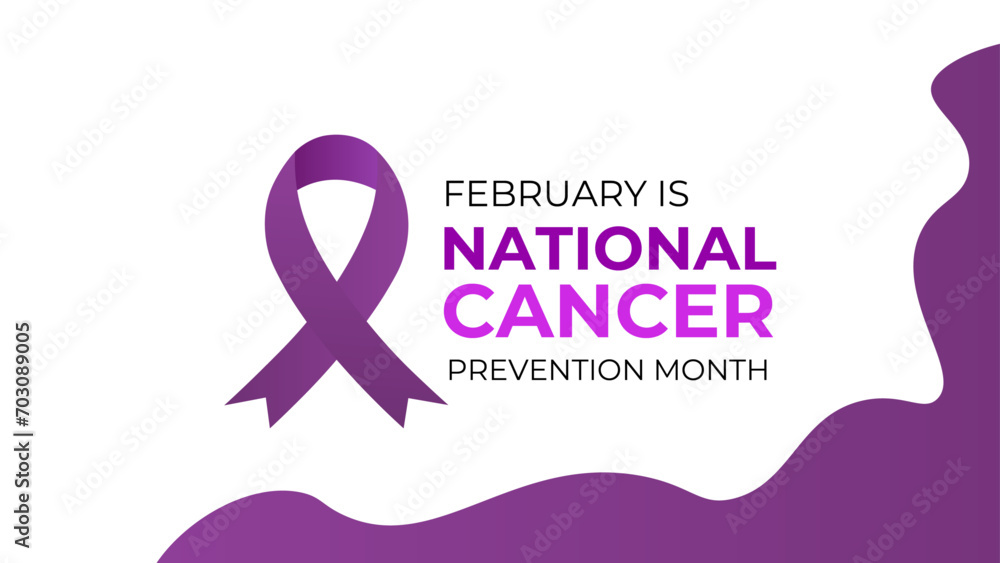 National cancer prevention month is observed every year in february. February is national cancer awareness month. Vector template for banner, greeting card, cover, flyer, poster with background. - obrazy, fototapety, plakaty 